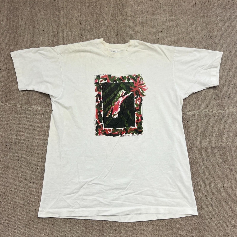 Vintage Violence Intimidation Harm Shirt Mens XL White 1990s Art Painting